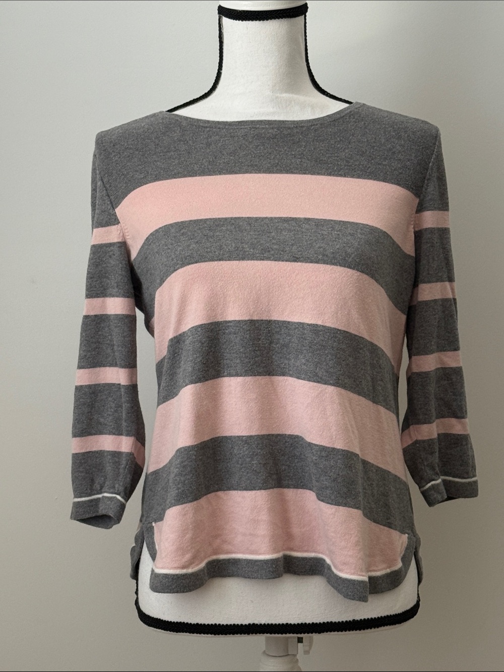 Talbots Striped Pink and Gray Lightweight Knit Top